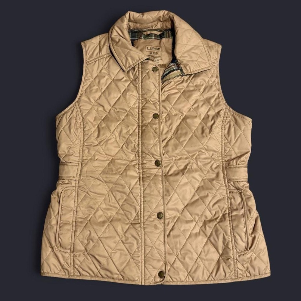 LL Bean Quilted Vest Plaid Print Liner